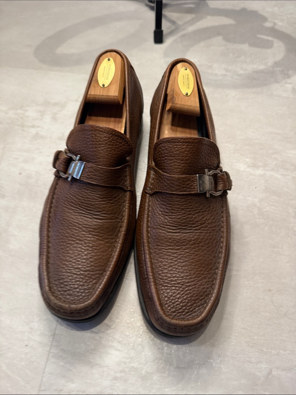 Salvatore Ferragamo Brown Pebbled Leather Loafers Men’s Size 9D 🇮🇹